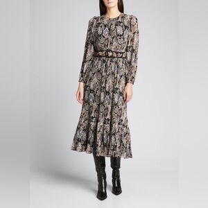 Ladybeetle Pleated Floral-Print Georgette Dress. Sz 1/S